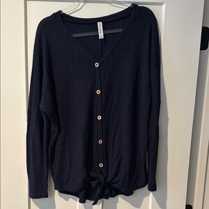 Women's Navy Button-Up Top